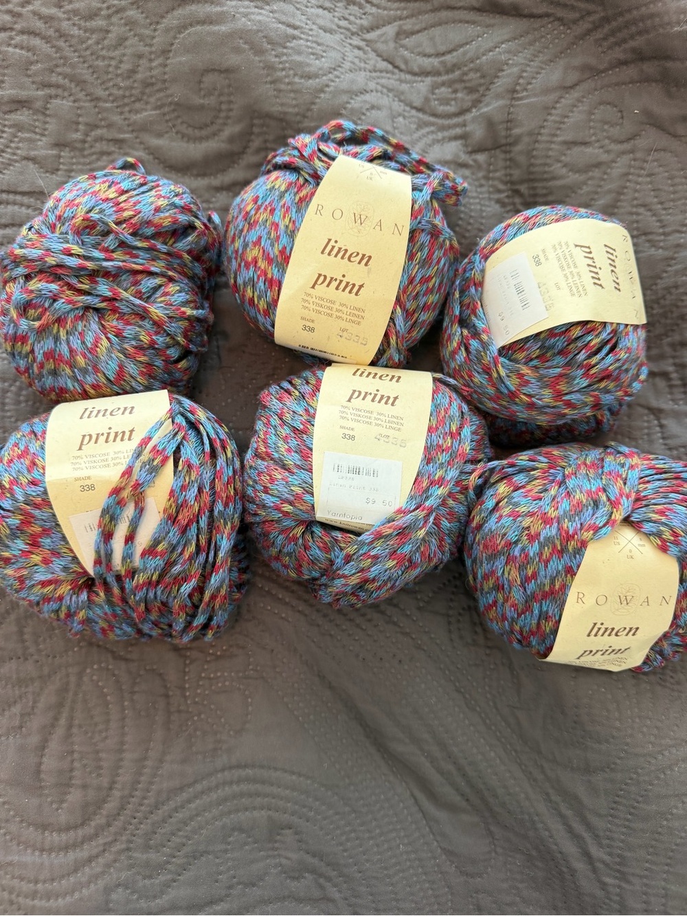 Rowan Linen Print Multicolor Yarn - Blue/Red/Yellow/Green lot of 6